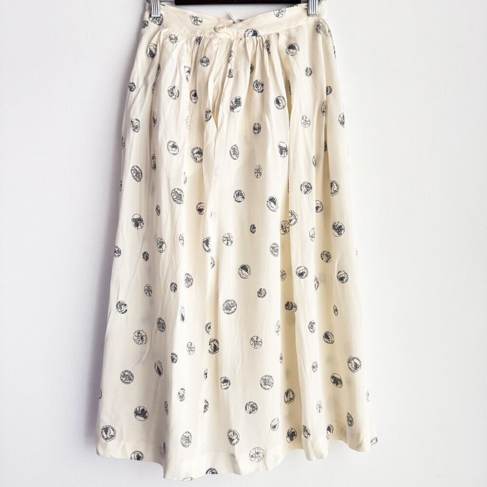 Perry Ellis Portfolio Coin Print Silk Blend Midi Skirt 6 - Picture 10 of 13